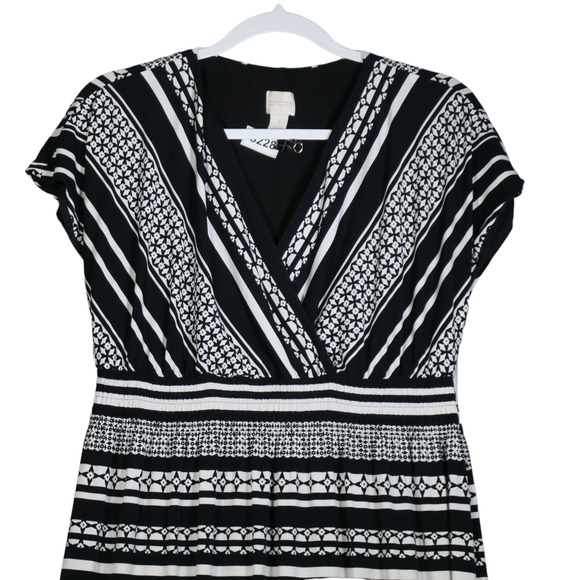 Chicos Maxi Dress Womens Size 1 Small Black White Faux Wrap Stretch Slinky - Picture 4 of 6